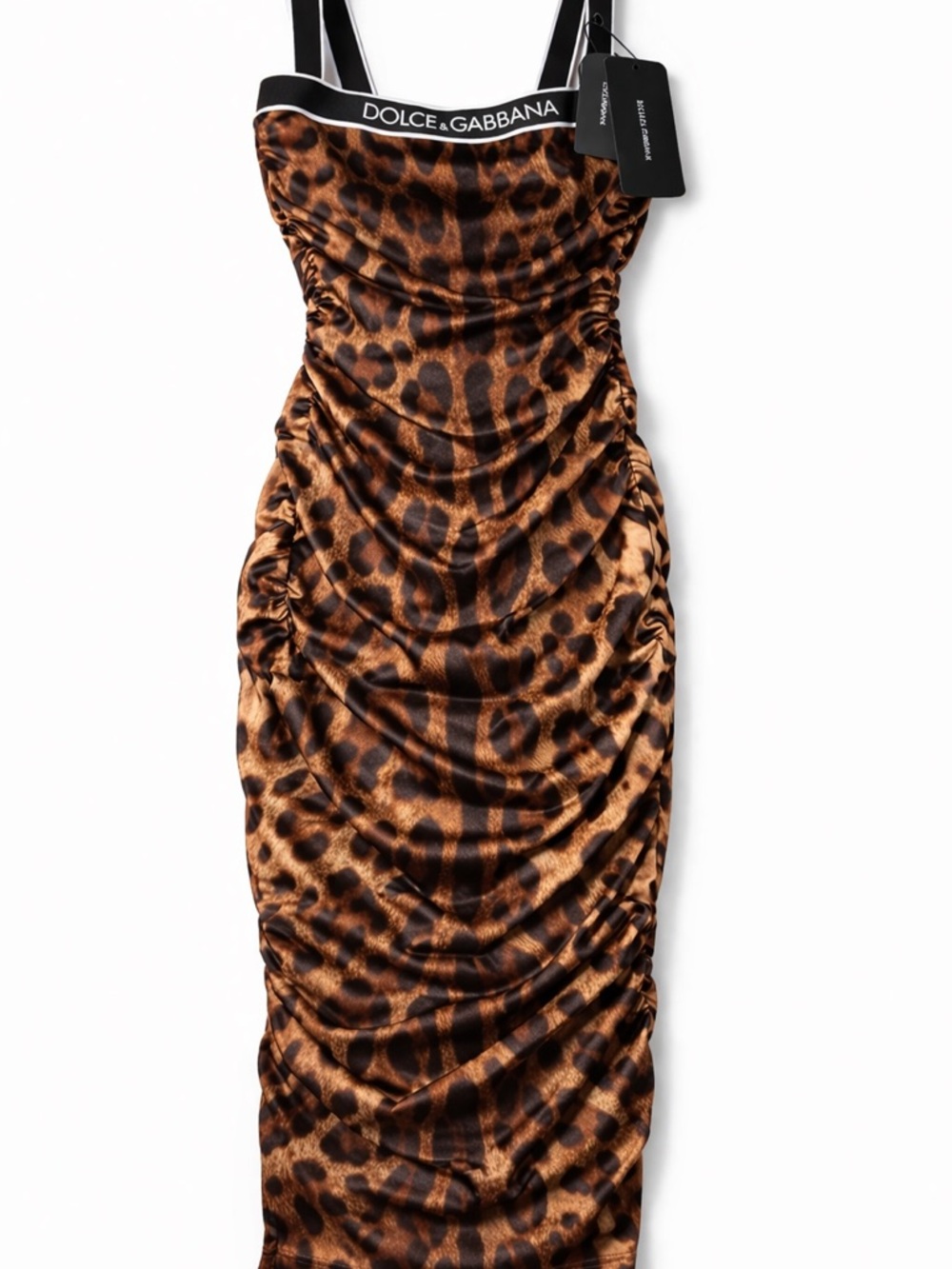 Dolce & Gabbana Leopard-Print Ruched Midi Dress in Brown and Black